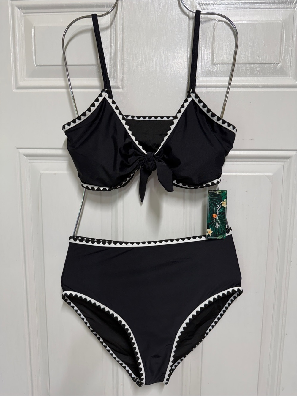 Black High-Waist Bikini with Contrast Triangle Trim